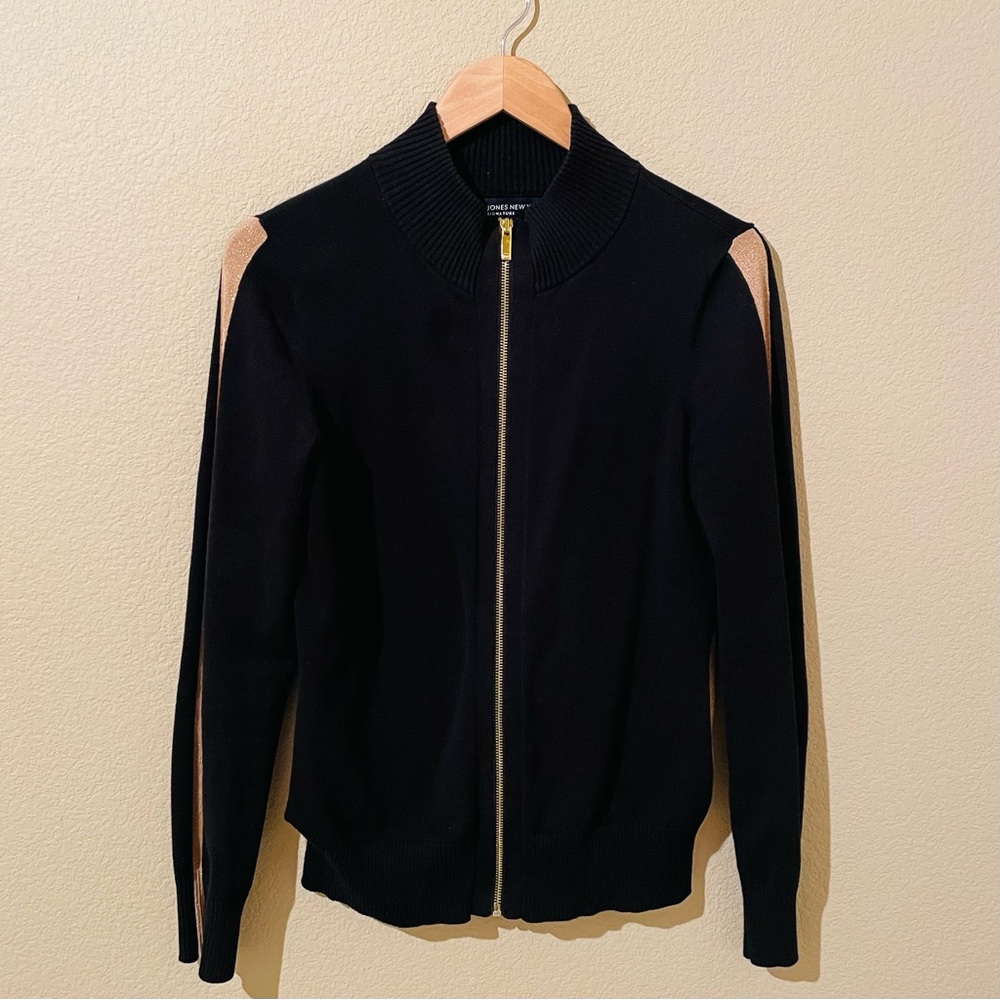 JONES NEW YORK Signature Black and Gold Sweater Cardigan/Jacket | Small